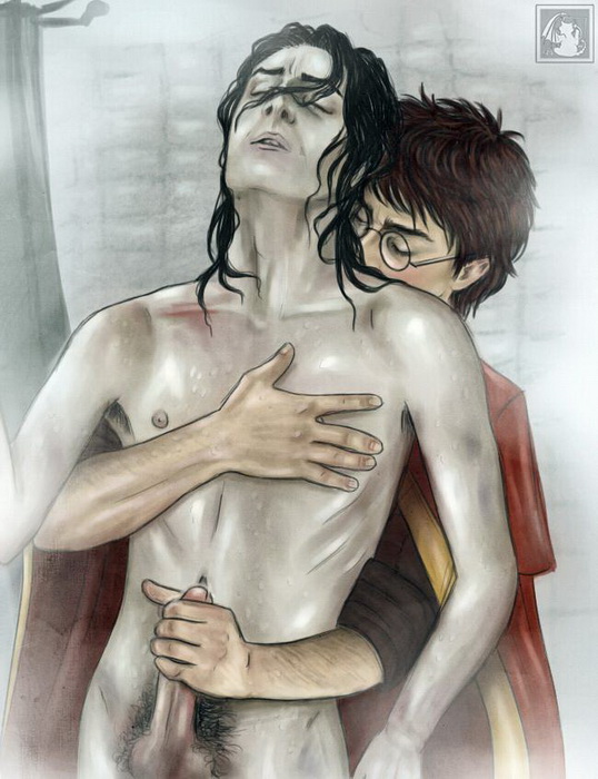 2boys anastasiamantihora black_hair brown_hair closed_eyes clothed_male_nude_male cmnm erect_nipples gay glasses grey_skin hand_on_chest handjob harry_james_potter harry_potter j.k.rowling kissing_neck looking_pleasured male male_only multiple_boys multiple_males pubic_hair reach_around severus_snape shower stroking_cock tagme yaoi