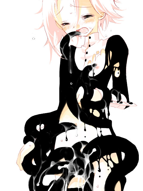 blush closed_eyes crona_(soul_eater) crying cum female flat_chest nipples open_mouth pink_hair ragnarok_(demon_sword) rape short_hair soul_eater tears tentacle