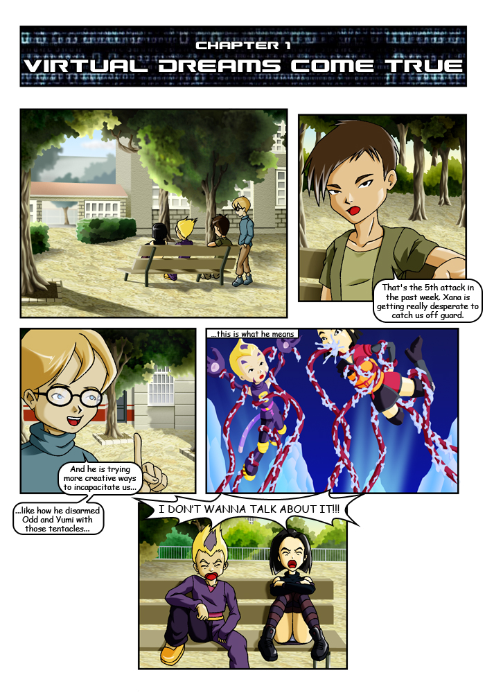 code_lyoko comic dialogue female jeremy_belpois male odd_della_robbia speech_bubble tentacle tentacle_on_male ulrich_stern virtual_dreams_come_true x.a.n.a. yumi_ishiyama