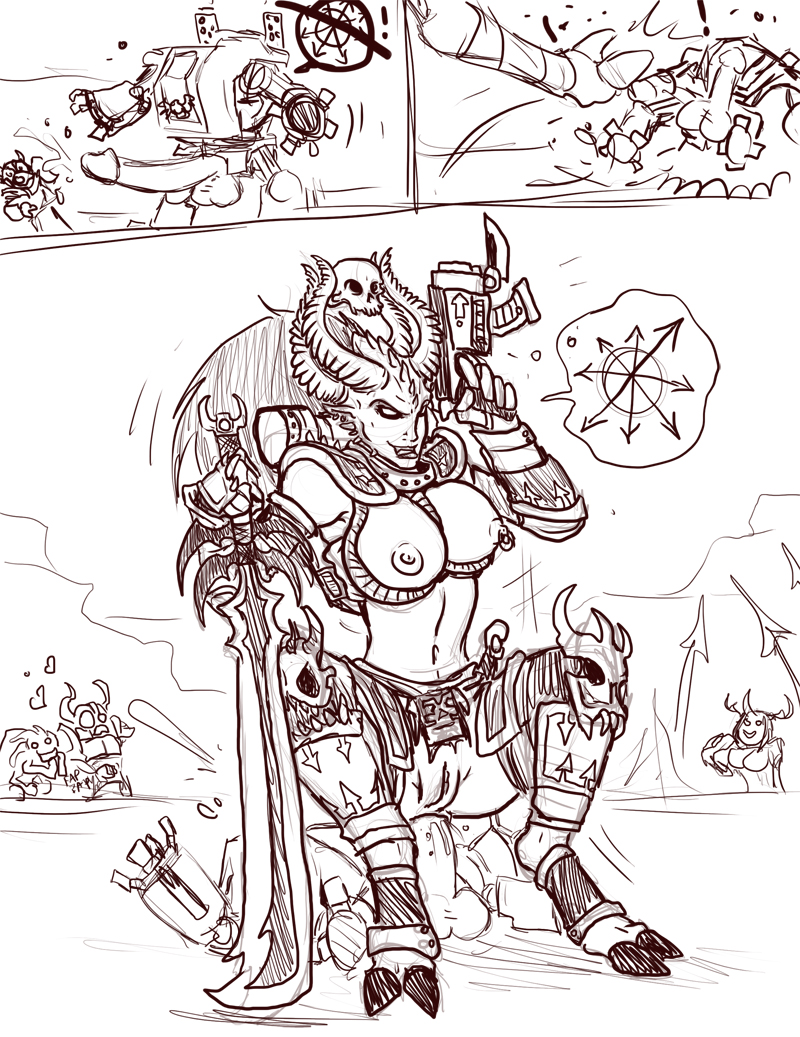 2girls adeptus_astartes anal anal_penetration anal_sex chaos_(warhammer) chaos_daemon chaos_space_marine comic cum cum_in_ass cum_inside dreadnought_(warhammer_40k) female fleatrollus imperium_of_man khorne nightmare_waifu power_armor space_marine speech_bubble tagme warhammer_(franchise) warhammer_40k