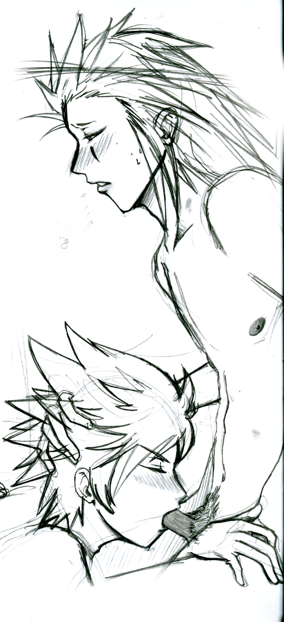 axel_(kingdom_hearts) disney gay kingdom_hearts male_only monochrome nobody_(kingdom_hearts) penis roxas square_enix tagme