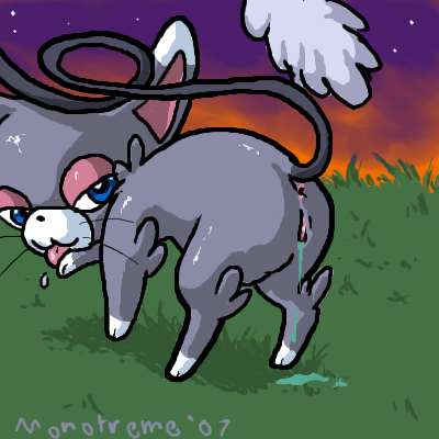 anus black_nose blue_eyes color eyes female female_only fur furry furry_ears glameow grey_fur monotreme nintendo nose open_eyes outdoors paw pointy_ears pokemon pussy solo tail tongue vulva