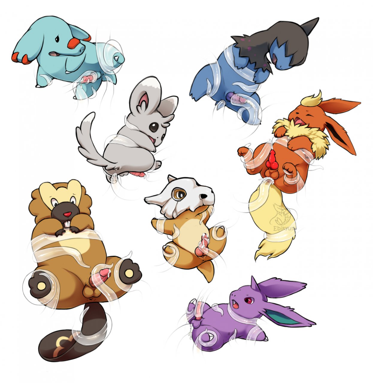 7boys bibarel cubone deino ebikyun eeveelution flareon male_only minccino nidoran nidoran♂ phanpy pokemon pokemon_(species) simple_background straight_hair