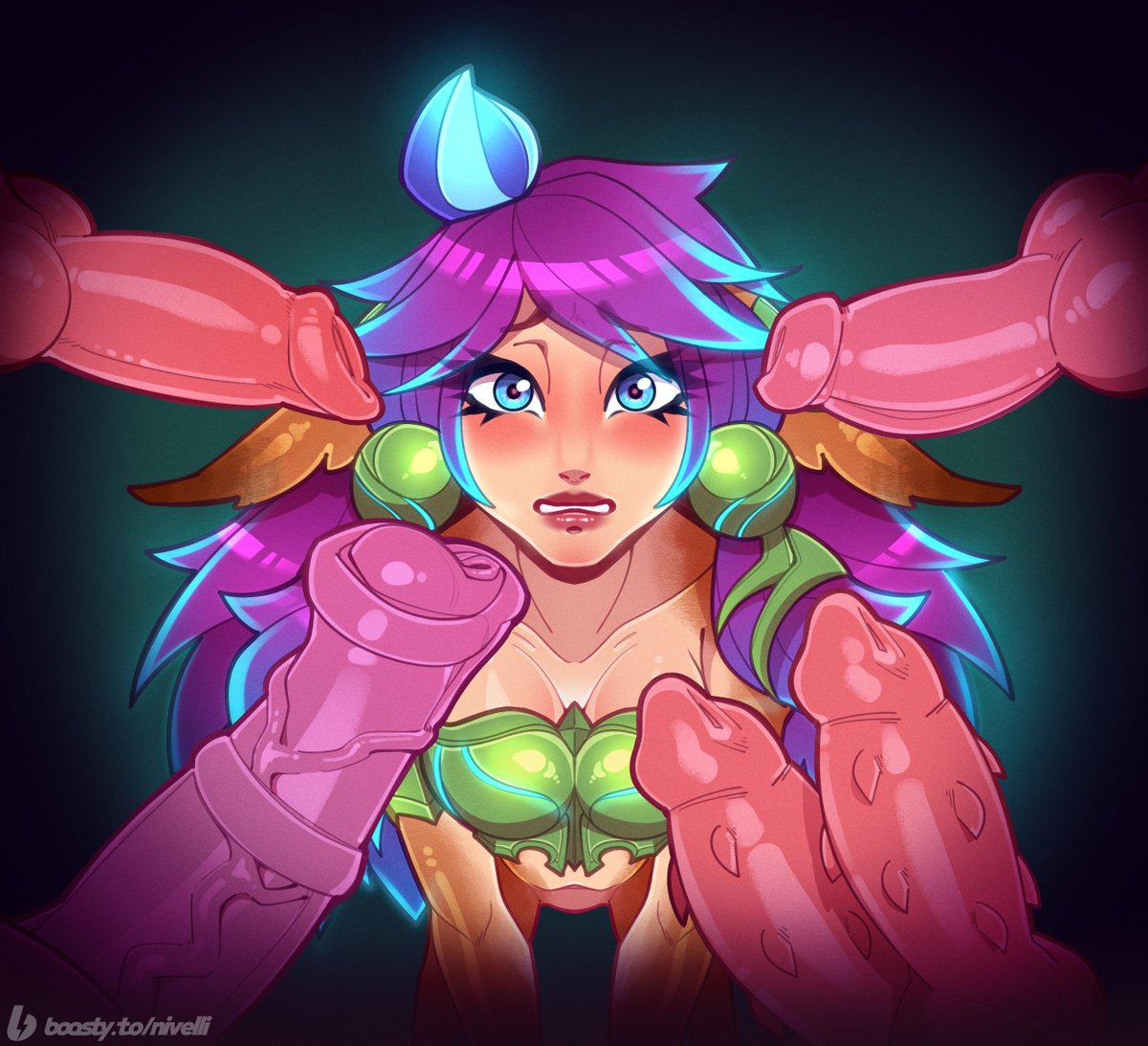 1girls, 4boys, alistar, anthro, black background, blue eyes, breasts, centaur, centaur girl, centauress, cock, color, colored, covered breasts, covered nipples, deer, deer ears, deer girl, diphallia, double dick, double penis, duo penis, earings, female, flower in hair, hemipenes, high resolution, highres, horse penis, horsecock, huge cock, humanoid, knot, knotted penis, large penis, league of legends, league of legends: wild rift, lewdvelli, lillia (league of legends), long eyelashes, looking at viewer, looking shy, looking surprised, male, monster, multicolored hair, multiple boys, multiple males, nasus, nivelli, on knees, penis, penis on face, penis size difference, purple hair, redline surrounded by guns (meme), renekton, riot games, shy, shy expression, shy smile, simple background, smooth penis, smooth skin, suprised, surprised, surrounded by penises, tencent, veins, veins on cock, veins on dick, veins on penis, veiny penis, warwick