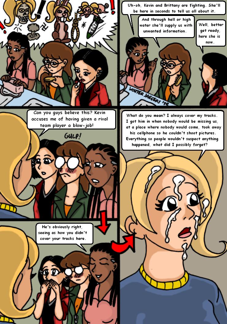 4girls black_hair blonde_hair brittany_taylor brown_hair brushing_hair clothing comic cum cum_on_face daria daria_morgendorffer dark-skinned_female dark_skin facial glasses hairbrush human jane_lane jodie_landon lipstick multiple_girls saiyaman