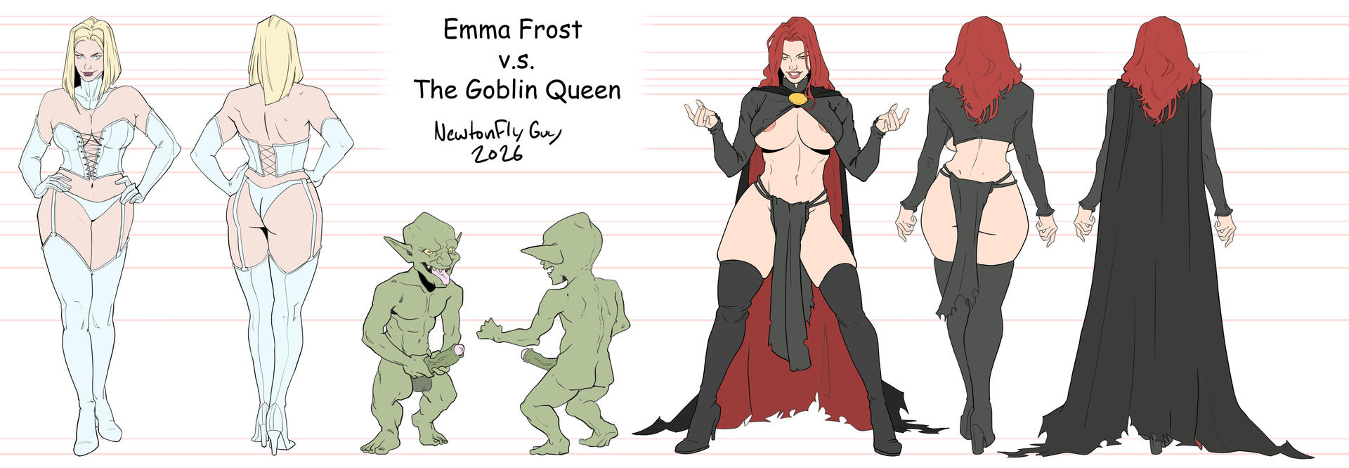 areola, areola slip, areolae, areolae slip, emma frost, goblin, goblin queen (x-men), hellfire club, human, human female, large breasts, light skin, light-skinned female, madelyne pryor, marvel, marvel comics, monster, nipples, thong, white queen, x-men