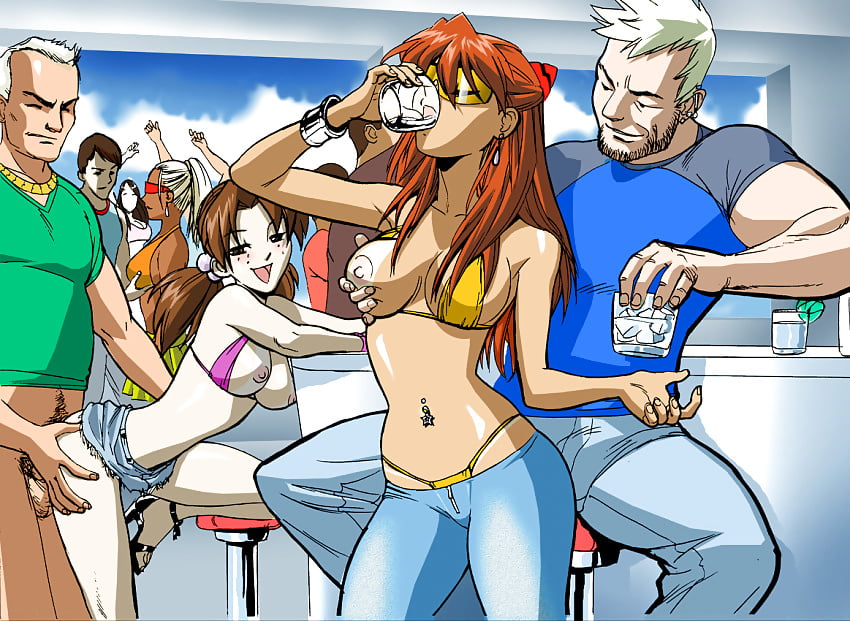 4girls 5boys age_difference alcohol ambiguous_penetration ass asuka_langley_sohryu bent_over bent_over_table bikini_top blonde_hair breast_grab breasts breasts_out brown_hair clothed_sex clothing dark-skinned_female dark_skin doggy_style drinking drunk earrings facial_hair flashing from_behind groping groping_from_behind high_heels hikari_horaki jean_skirt jeans leaning_forward long_hair male medium_breasts microskirt multiple_boys multiple_girls navel_piercing neon_genesis_evangelion nipple_slip nipples one_breast_out open_mouth open_toe_shoes orange_hair party penis piercing ponytail pubic_hair public red_hair revealing_clothes sex short_hair skirt skirt_lift smile straight swimsuit tan tanline teenager tekuho twintails white_skin