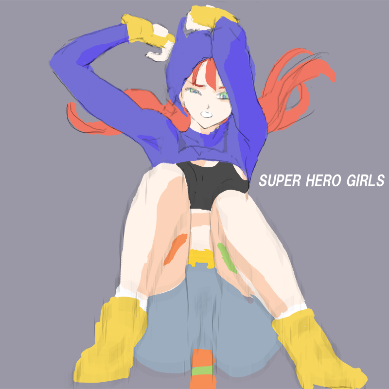 batgirl caught_off_guard dc dc_comics dc_super_hero_girls dc_super_hero_girls_g1 fingerless_gloves green_eyes honor_student imminent_sex killer_moth leggings mattel missionary_position red_hair retractable_wings schoolgirl sports_bra teenager utility_belt