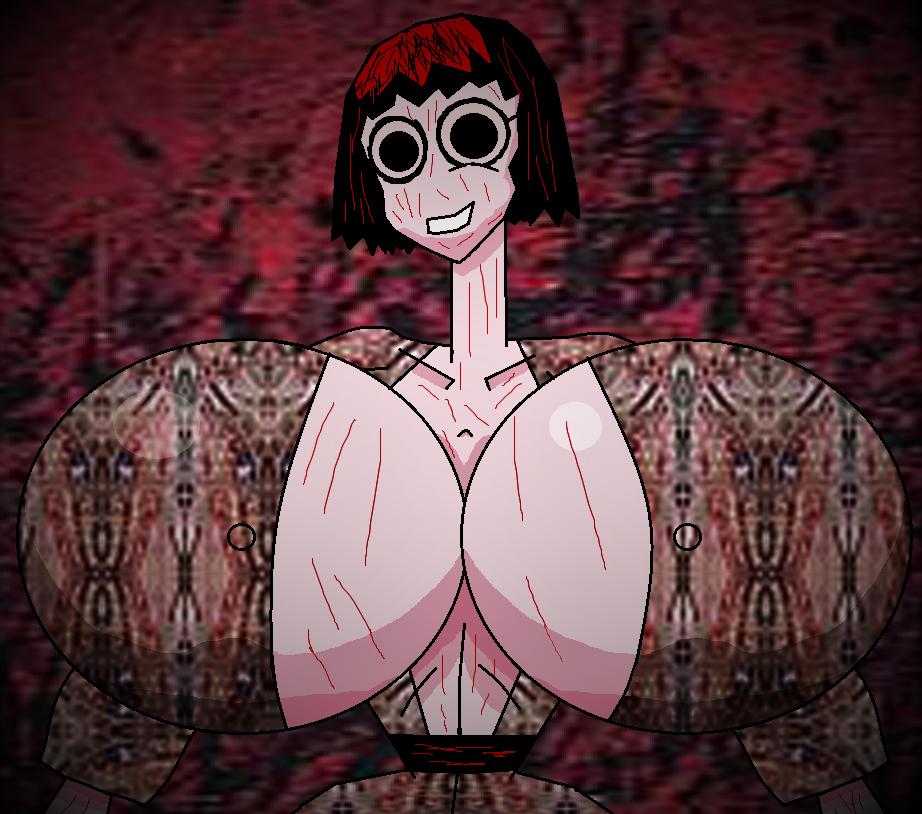 1girls big_breasts big_eyes black_hair blurry_background breasts busty cleavage clothed clothing creepy creepypasta female_only grin horror huge_breasts long_neck looking_at_viewer nightmare_waifu nipple_bulge oppai scary short_hair smile solo tomino's_hell urban_legend wide-eyed wide_eyed yellowpearl64_(artist)