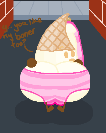 1boy 2023 alleyway ass big_ass caramel_cum ice_cream ice_cream_cone lewdyicecream original_character penis pink_panties solo striped_panties tagme text unusual_precum vanilla_ice_cream