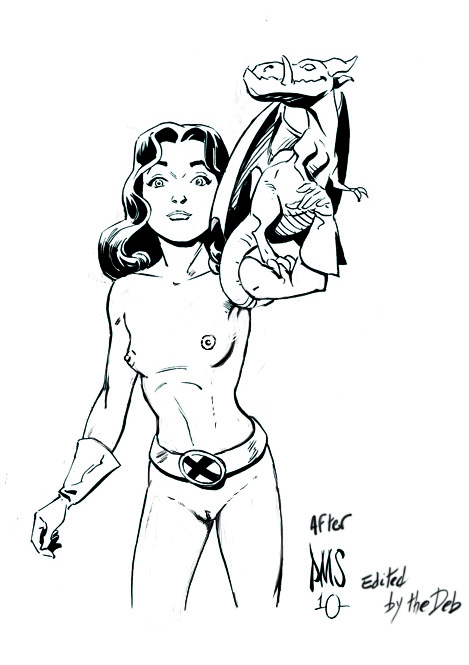 debutant edit female kitty_pryde lockheed marvel monochrome nude shadowcat small_breasts x-men