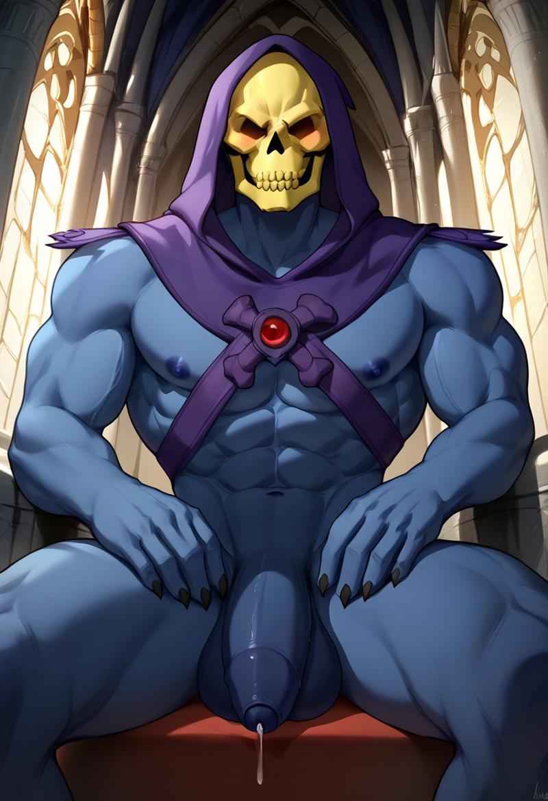 1boy abs ai_generated balls biceps big_balls big_penis blue_body blue_skin blush cum erection gay hood humanoid looking_at_viewer male male_only masters_of_the_universe muscular muscular_male no_eyes nude_male penis precum skeletor skull skull_head toned_body toned_male twall97 uncut uncut_penis