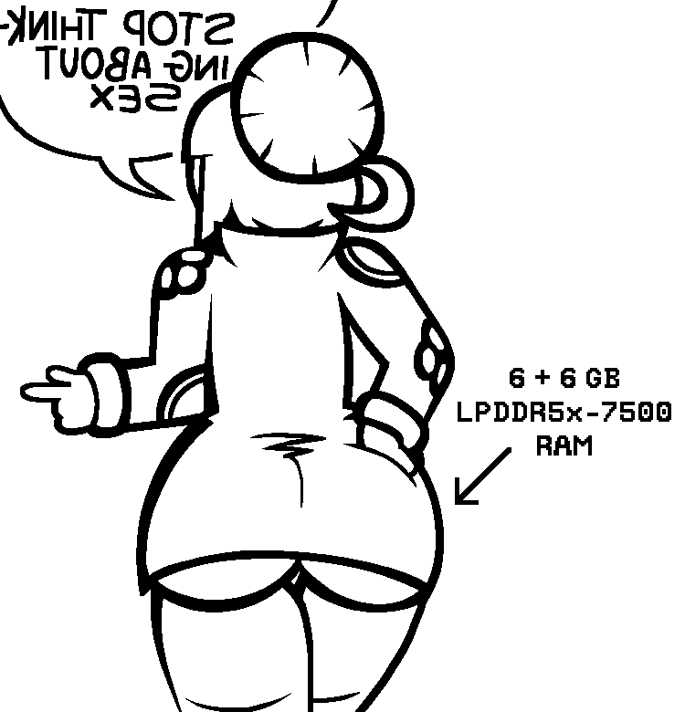 /ctt/ ass_peek ass_visible ass_visible_under_skirt bottomless console-tan dialogue gijinka hair_bun hand_on_ass hime_cut huge_ass humanization humanized jacket large_ass monochrome nintendo nintendo_switch_2 pointing rear_view switch_2-tan