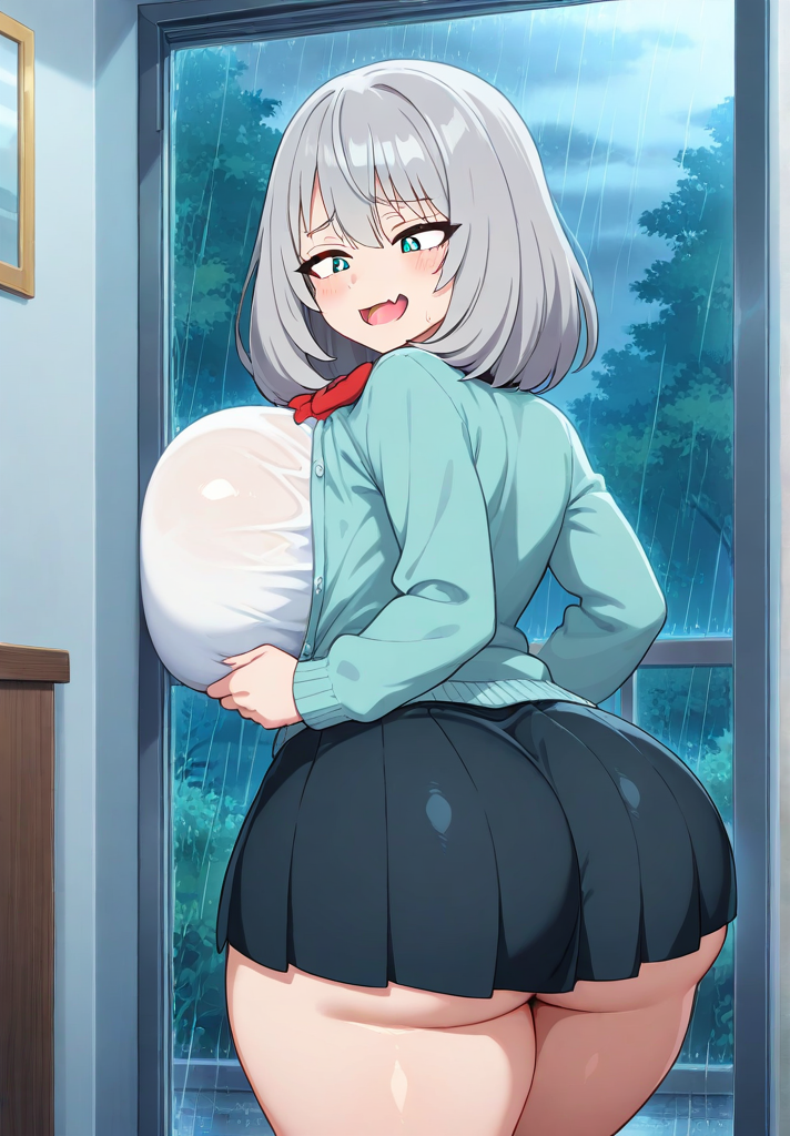 ai_generated blue_eyes huge_breasts school_uniform schoolgirl shoulder_length_hair silver_hair teamrocktgrl tejina_senpai tejina_senpai_(character) tejina_senpai_(series) thick_thighs