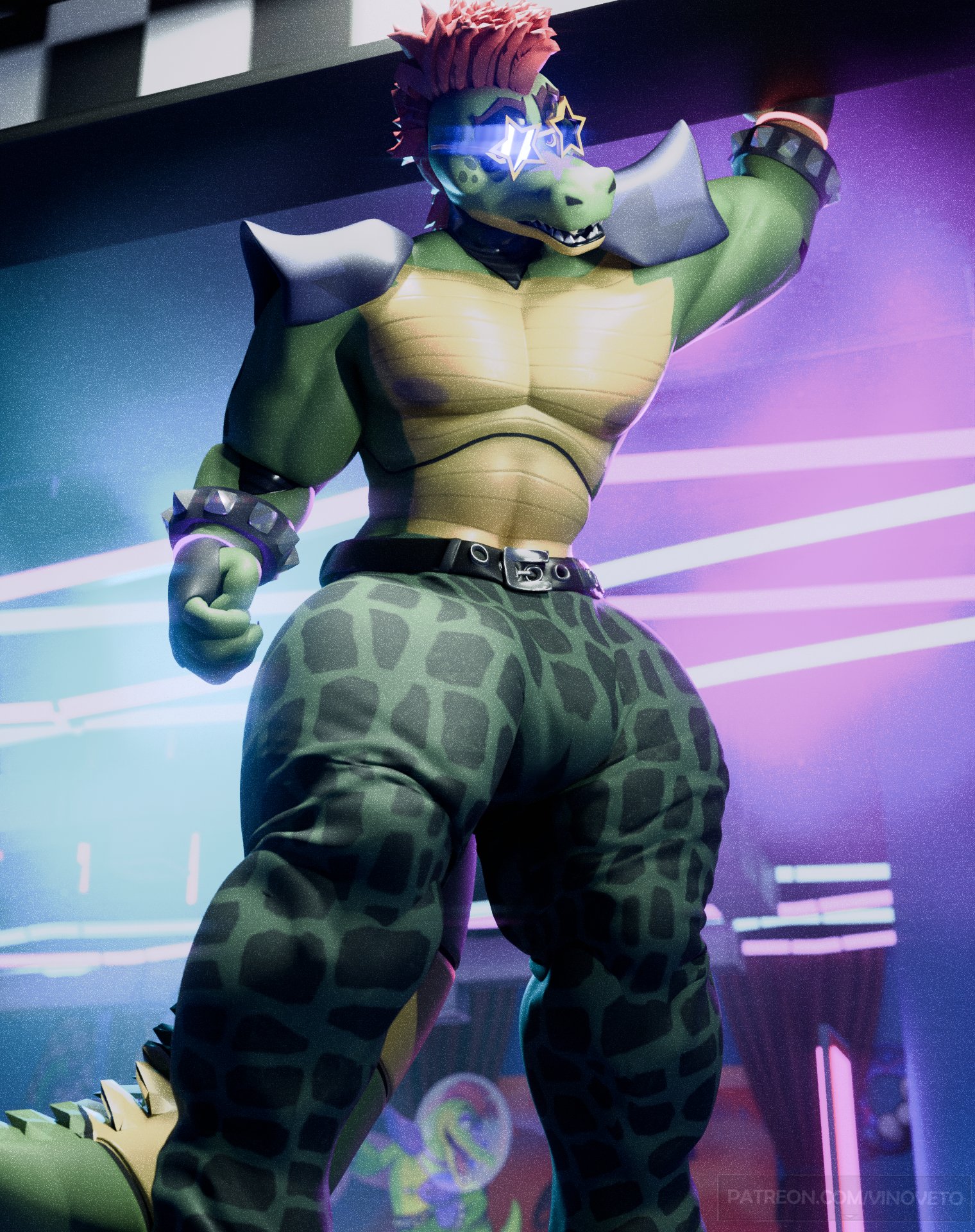 1boy, alligator, anthro, bulge through clothing, five nights at freddy's, five nights at freddy's: security breach, male, male focus, male only, montgomery gator (fnaf), scalie, solo, solo focus, solo male, twunk, vinoveto