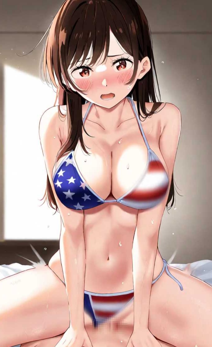 1boy 1girls ai_generated bikini blush cowgirl_position female kanojo_okarishimasu male mizuhara_chizuru shy