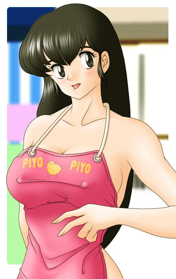 1girls apron apron_only artist_request black_eyes black_hair breasts curvaceous female female_only human kyoko_otonashi large_breasts light-skinned_female light_skin long_hair looking_at_viewer maison_ikkoku naked_apron nipple_bulge nude pointy_chin solo tagme