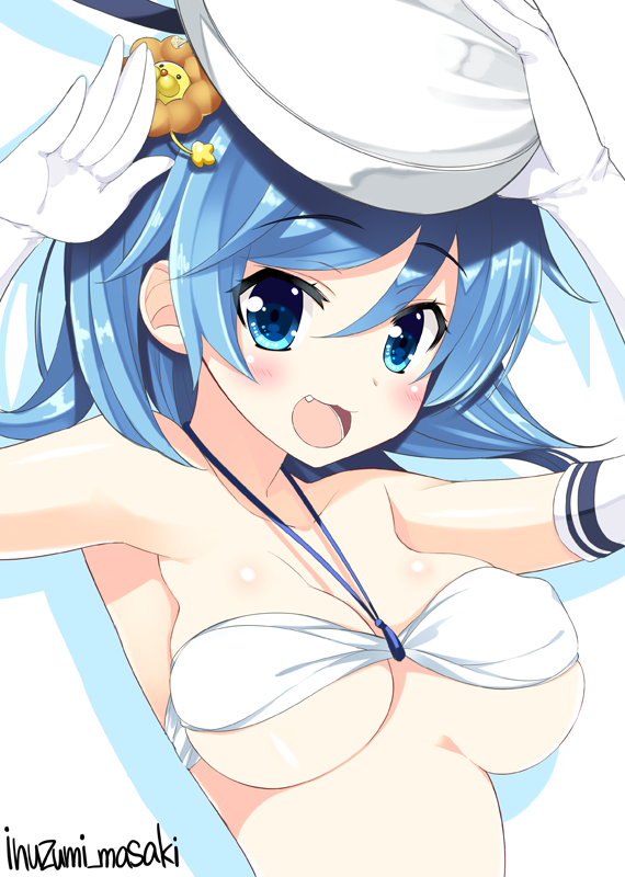 1girls absurd_res absurdres areola_bulge arm_gloves armpits bare_armpits bare_belly bare_chest bare_midriff bare_shoulders bare_skin bare_torso belly beret bikini bikini_top blue_eyebrows blue_eyes blue_eyes_female blue_hair blue_hair_female blush blush blushing_female breasts cleavage collarbone dot_nose eyebrows_visible_through_hair female female_focus female_only fingers gloves hair_between_eyes hair_ornament hair_ornaments half_naked hat high_resolution highres inuzumi_masaki kantai_collection large_breasts light-skinned_female light_skin looking_at_viewer medium_breasts naked naked_female necklace nipple_bulge nude nude_female open_mouth open_mouth_smile parted_lips salute shoulders sideboob simple_background slender_body slender_waist slim_girl slim_waist smile smiling smiling_at_viewer solo standing swimsuit swimwear thin_waist tongue underboob upper_body upper_teeth urakaze_(kantai_collection) white_arm_gloves white_background white_beret white_bikini white_bikini_top white_gloves white_hat white_swimsuit white_swimwear