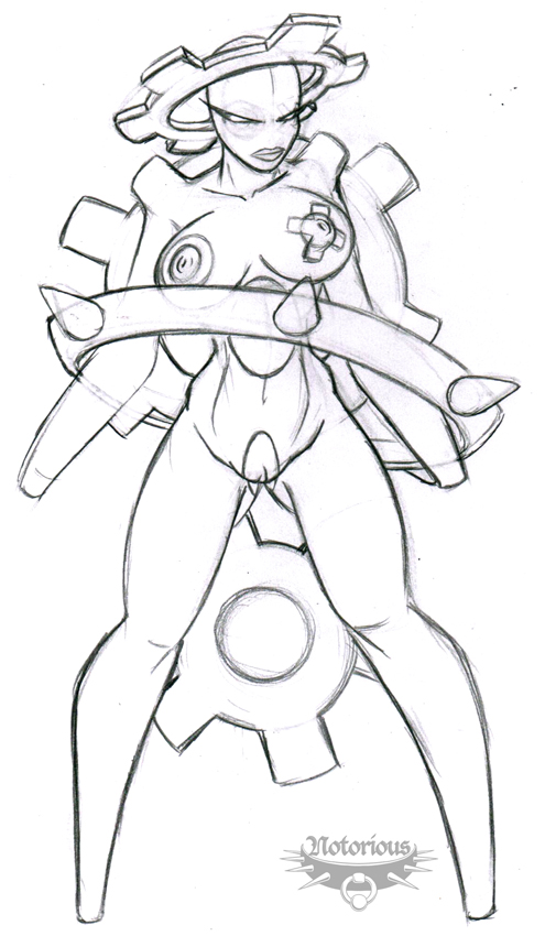 anthro breasts female female_only gigigiaru klinklang monochrome nipples notorious84 nude pokemon sketch solo standing tagme vulva