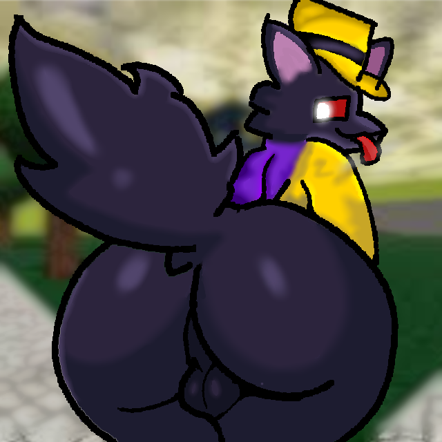 1boy ass ass_focus back_view backsack balls big_ass black_fur furry furry_only gay hat michaelsant milkded partially_clothed roblox solo tail teasing_viewer tongue tongue_out