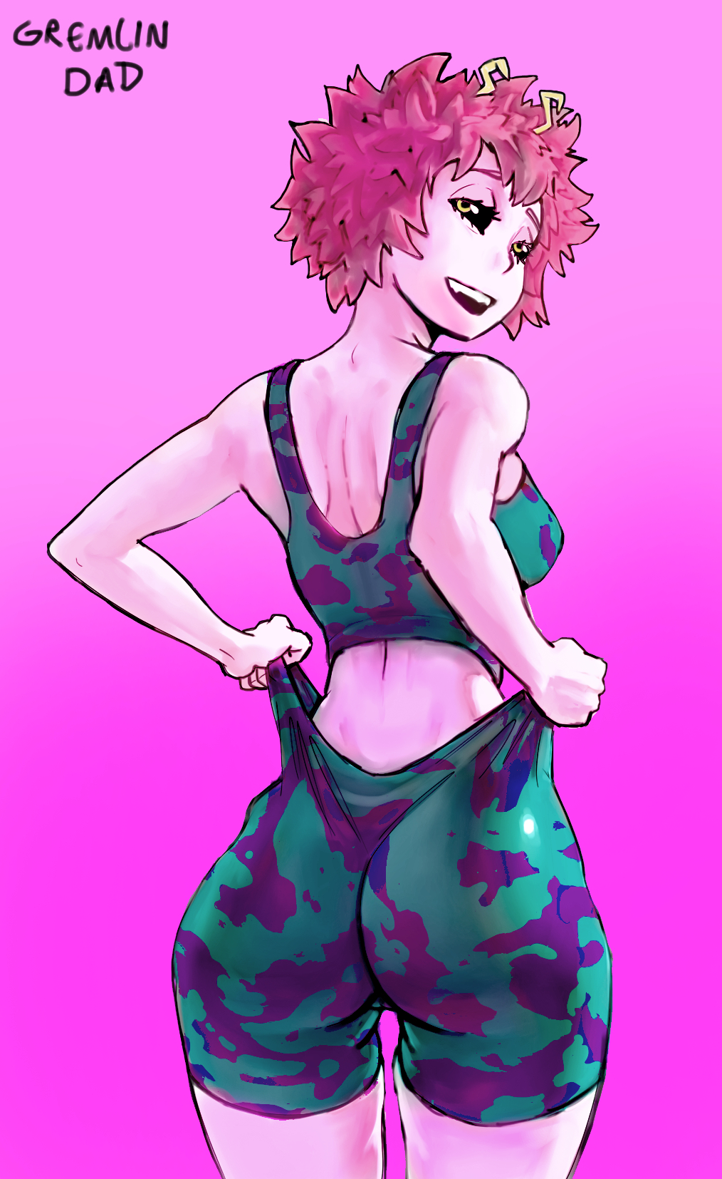 1girls ass big_ass female gremlindad mina_ashido my_hero_academia pink_hair pink_skin solo sports_bra