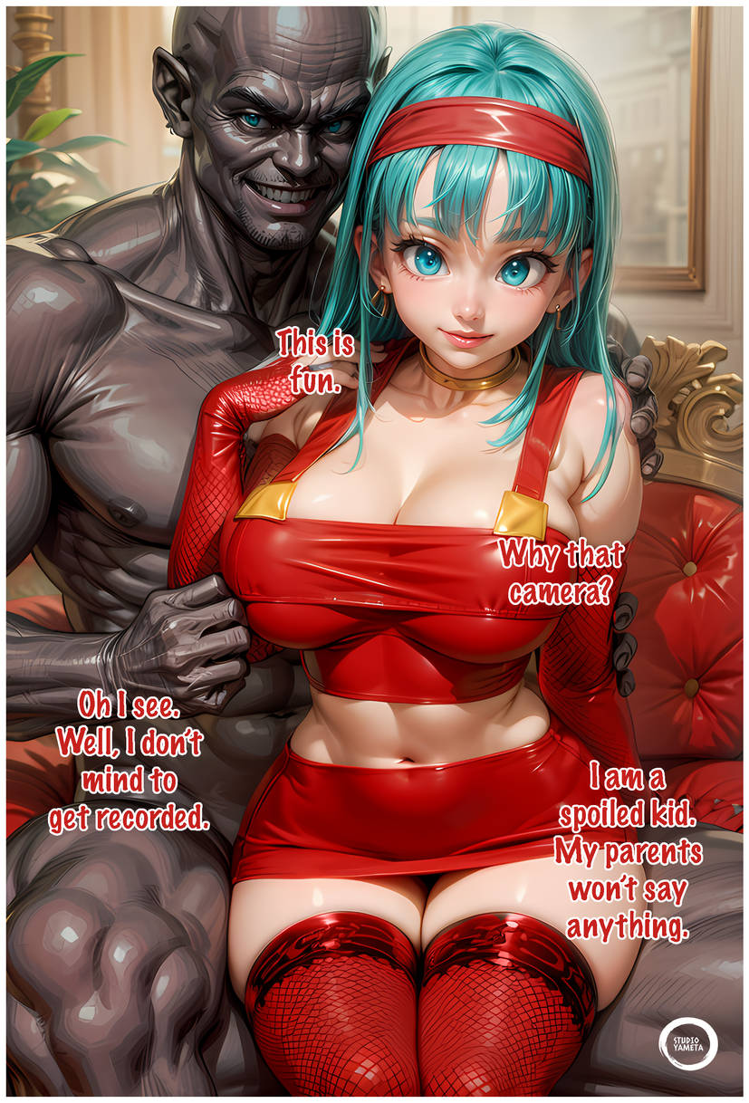 ai_generated aqua_eyes aqua_hair big_breasts big_penis bra_(dragon_ball) dark-skinned_male dragon_ball dragon_ball_gt dragon_ball_super female male ugly_bastard ugly_man yametastudio