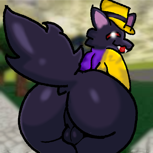 1boy ass ass_focus back_view backsack balls big_ass black_fur fangs furry furry_only gay hat michaelsant milkded open_mouth partially_clothed roblox solo tail teasing_viewer