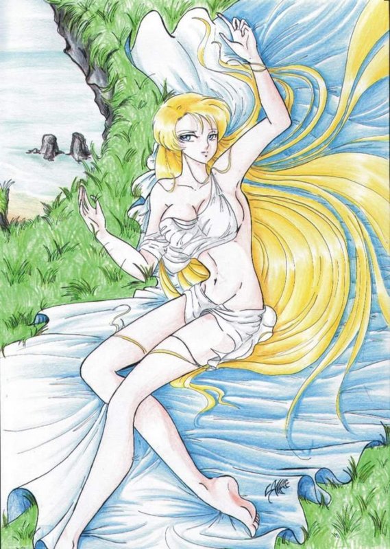 1girls blonde_hair breasts bronze_saints chameleon_june female human long_hair lying pale-skinned_female pale_skin saint_seiya shounen_jump solo tagme