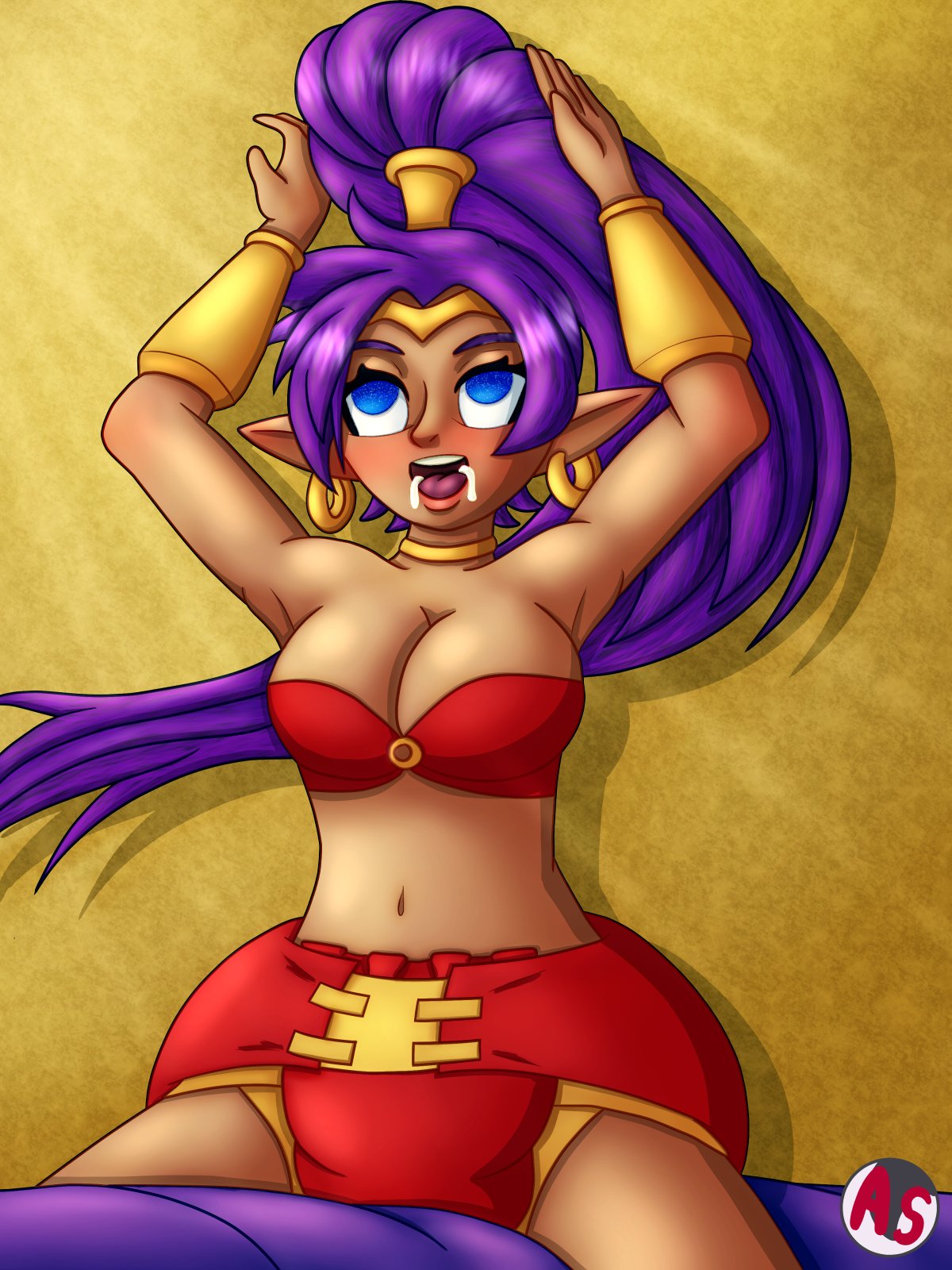 1girls abdl alyssasundale dark-skinned_female diaper diaper_fetish drooling female genie genie_girl grinding infantilism mental_regression ponytail shantae shantae_(character)