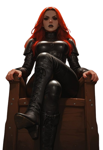 1girls ai_generated female foot_fetish foot_focus footwear game_cg leather leather_boots leather_clothing looking_at_viewer low-angle_view red_hair sitting skin_tight skinsuit starflint_descent submissive_pov threadweaver