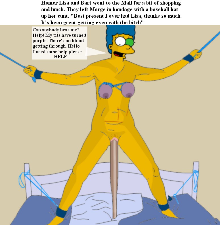 bed bound breasts color english_text female female_only front_view human insertion left_alone marge_simpson nipples solo standing tagme text the_simpsons vulva