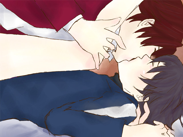 fate/zero fate_(series) kissing leg_grab leg_up male_only matou_kariya tohsaka_tokiomi yaoi