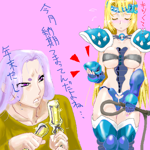 1girls aries_mu armor armor_break blonde_hair blush breasts bronze_saints chameleon_june covering_breasts female human japanese_text leg_armor light-skinned_female light_skin long_hair male saint_seiya shoulder_armor shounen_jump text