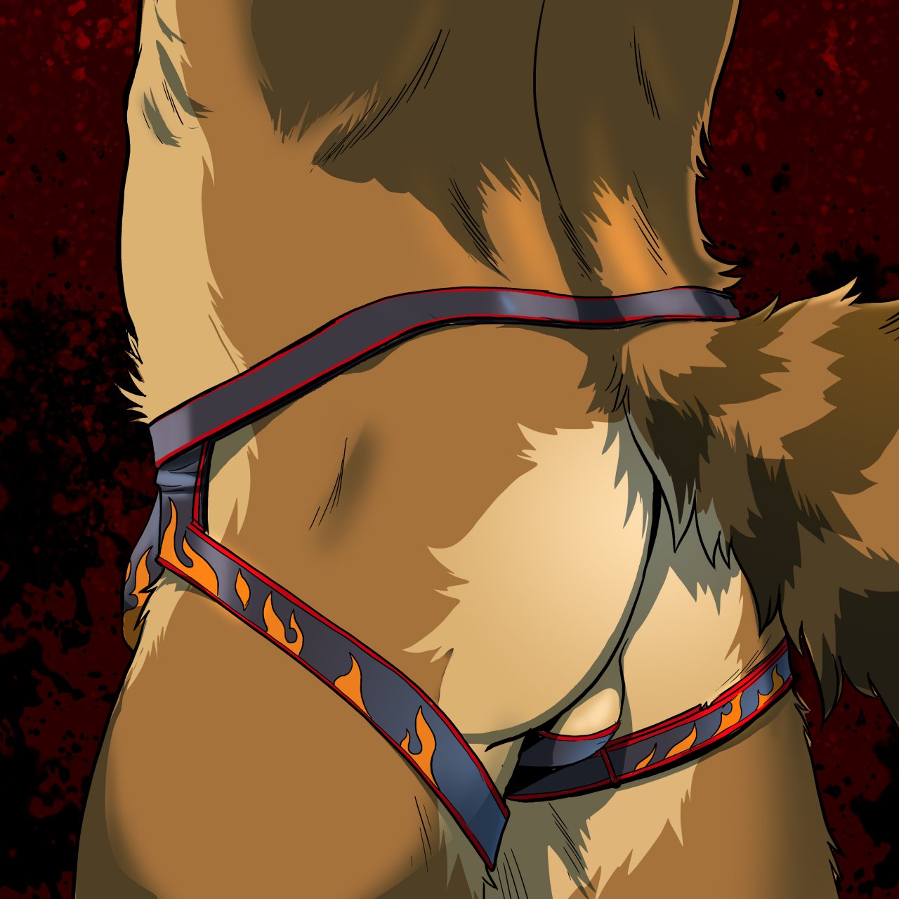 anthro ass balls clothing darkmask demon flame_print greenmonkey hybrid jockstrap male male_only mammal raccoon underwear