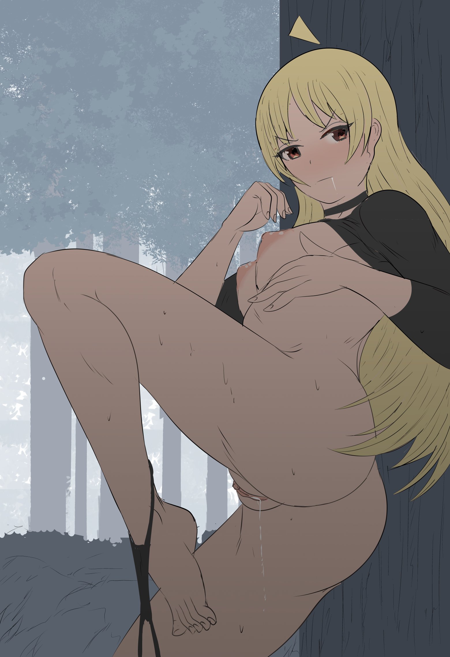 1girls, barefoot, blonde hair, bocchi the rock!, breasts, feet, female, fuzzlogik, ijichi seika, light skin, light-skinned female, nipples, solo