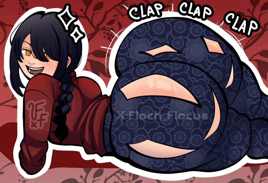 1girls, big ass, chainsaw man, clapping ass, clapping cheeks, clothed female, female, female only, huge ass, nayuta (chainsaw man), ripped clothing, ripped pants