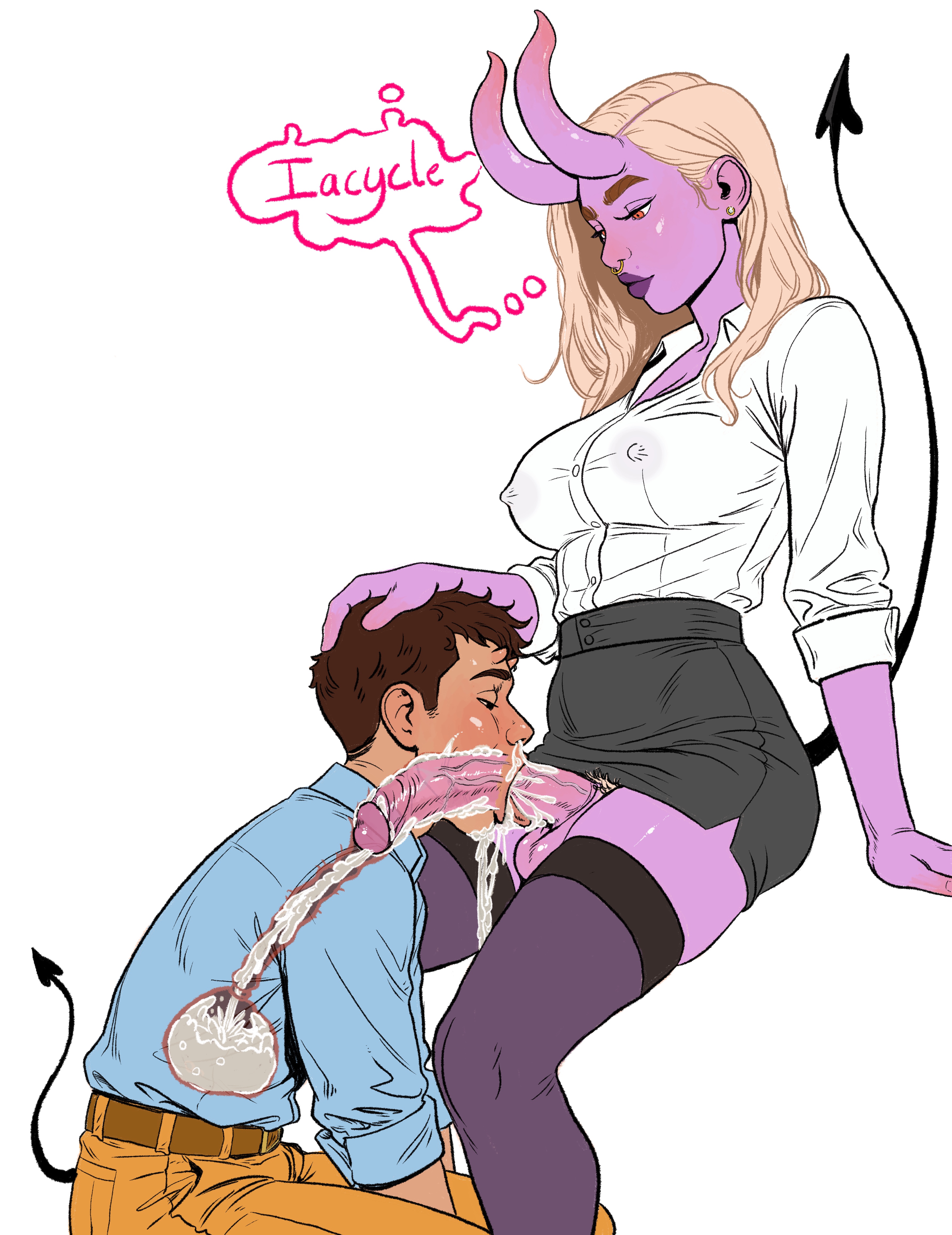 athletic, big penis, blonde hair, blowjob, brown hair, clothed sex, cum, cum in mouth, cum in stomach, cum in throat, cum overflow, deepthroat, demon, demon futa, demon girl, demon tail, excessive cum, face fucking, fellatio, female, futa on male, futanari, iacycle, large breasts, large penis, male, male sucking futa, nipple bulge, nipples visible through clothing, office clothing, office lady, pent up, purple skin, skirt, skirt lift, tan skin, throat fuck, throbbing penis, tongue out, veiny penis, x-ray, xray, xray view