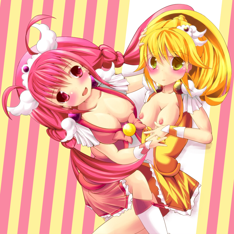 blush clothing hoshizora_miyuki medium_breasts pretty_cure shiratama_mochi smile_precure tagme yayoi_kise yuri