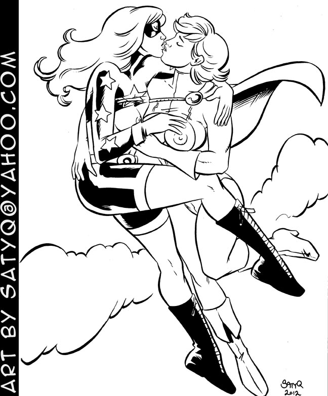 2012 2girls courtney_whitmore dc dc_comics female female_only inked jsa justice_society_of_america karen_starr monochrome multiple_girls power_girl satyq stargirl superman_(series) yuri