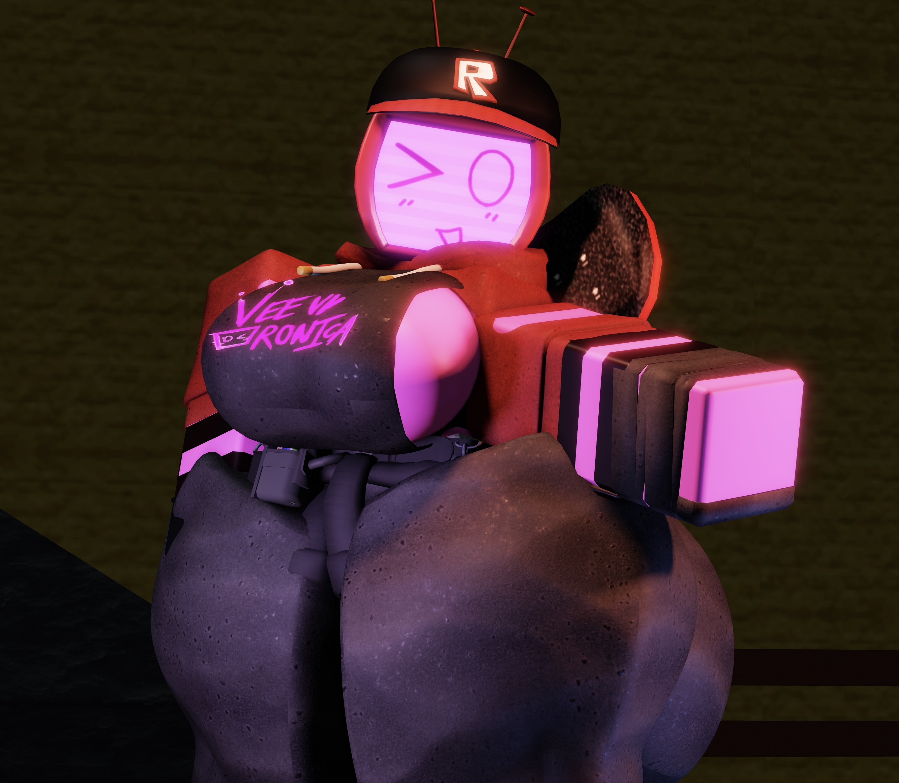 3d, artist request, clothed, fat thighs, fat tits, forsaken (roblox), pink skin, roblox, roblox game, roblox studio, robloxian, skateboard, skater, tagme, tv head, veeronica