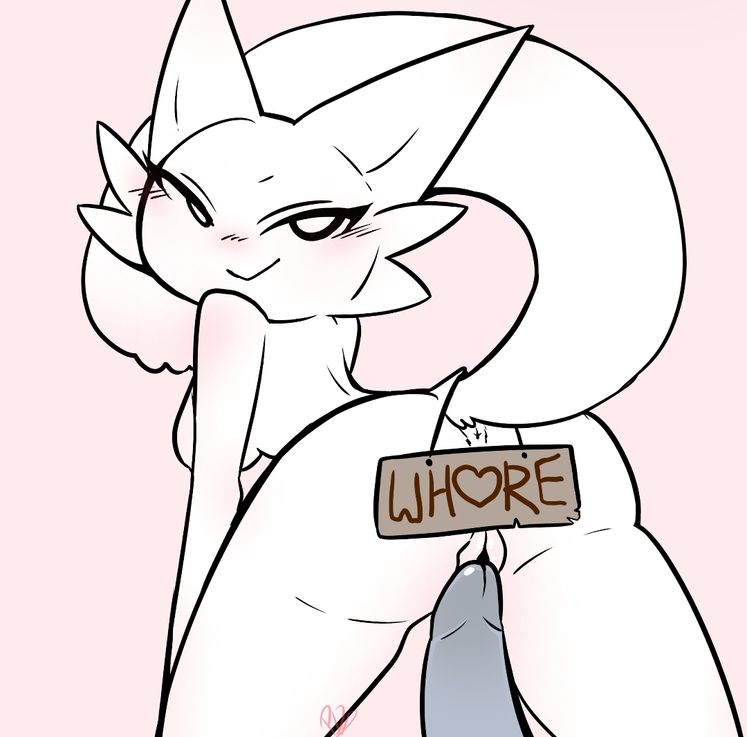 anonymous male, cat furry, grey penis, showing pussy, sprunki, teasing viewer, wenda (sprunki), white fur, whore