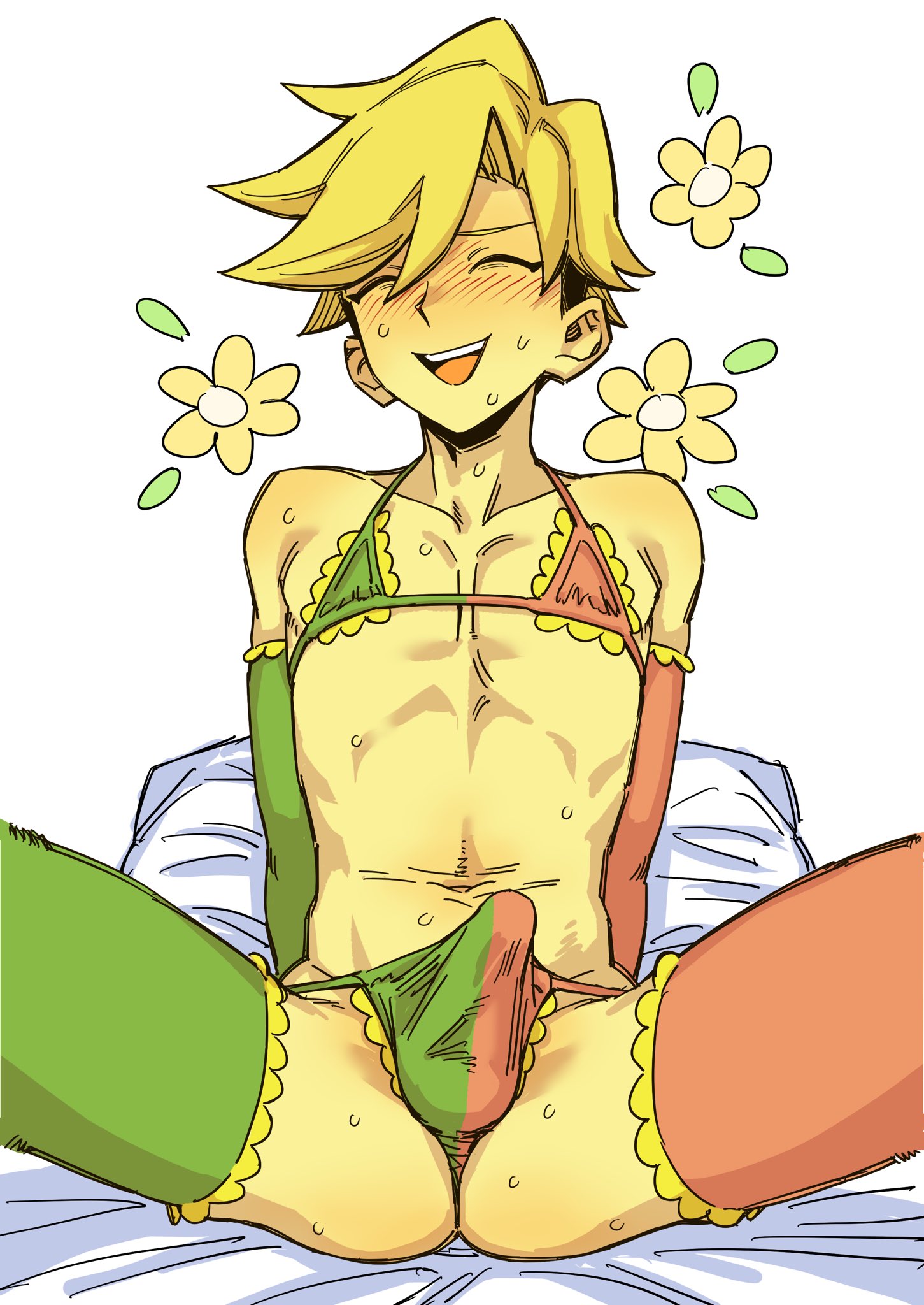 bikini, blush, blushing, blushing male, cock, crossdressing, crossdressing male, deltarune, deltarune chapter 5, dick, erect penis, erection, erection under clothing, femboy, flowery, gay, lingerie, lingerie only, lingerie panties, male, male only, pathetic, pathetic male, penis, skinny, skinny male, solo, solo focus, solo male, submissive, submissive male, thigh highs, thighhighs, thin, thong, thong bikini, twink, yaoi, yellow body, yellow hair, yellow skin