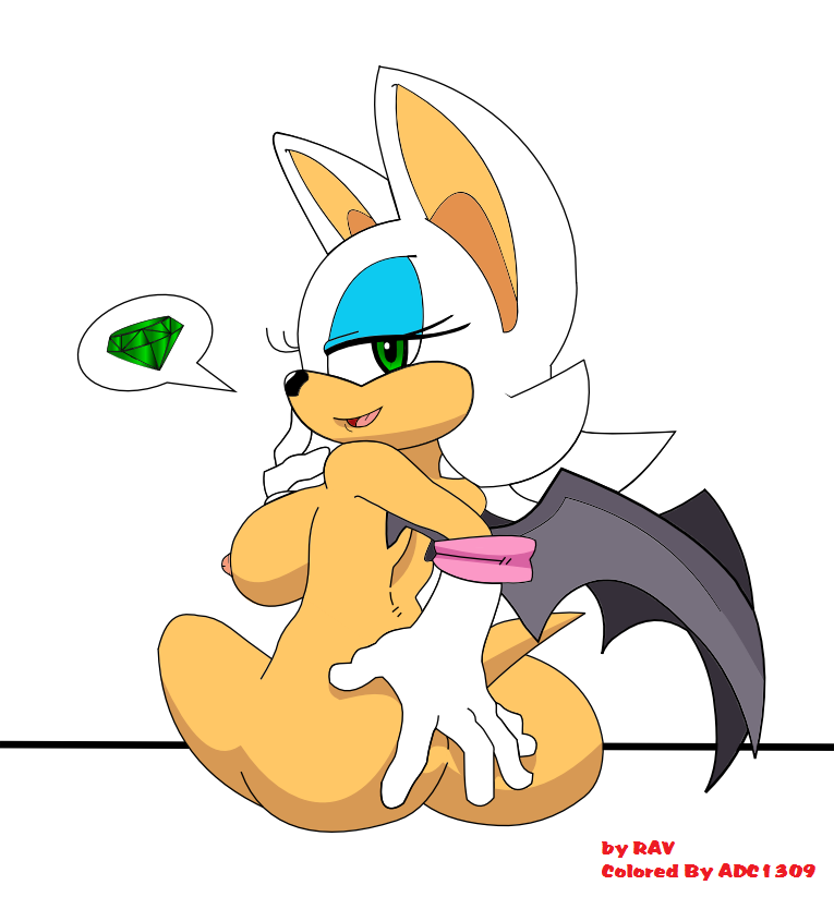 anthro ass back_view bat breasts color female female_only fur furry gloves nipples nude ravnic rouge_the_bat sitting solo sonic_(series) sonic_the_hedgehog_(series) tagme wings