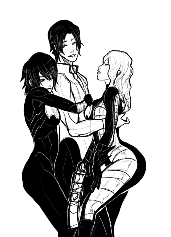 batgirl batgirl_(cassandra_cain) batgirl_(stephanie_brown) batman_(series) black_bat cassandra_cain dc dc_comics dick_hammersmith female male male/female monochrome red_robin stephanie_brown straight threesome tim_drake