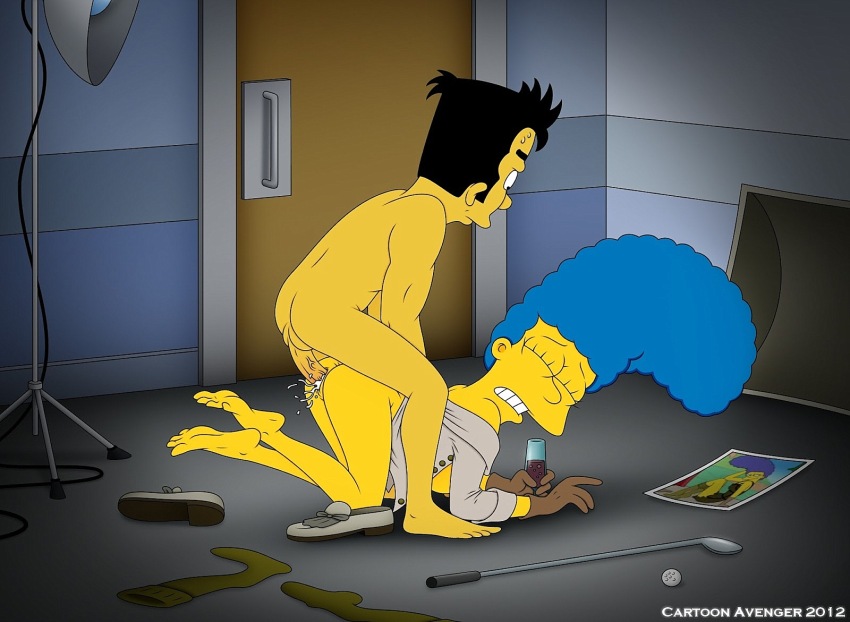 ass blue_hair cartoon_avenger clothes color female hair human indoors insertion male marge_simpson nude penis sex side_view straight tagme the_simpsons vulva yellow_skin