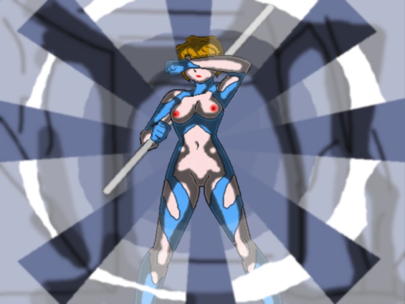 1girls artist_request breasts brown_hair bubblegum_crisis bubblegum_crisis_tokyo_2040 covering female human indoors large_breasts light-skinned_female light_skin linna_yamazaki nipples power_suit short_hair solo standing