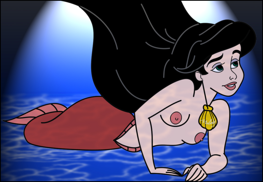 1girls areola breasts col_kink disney english_text eyeshadow female female_only jpg lipstick makeup melody melody_(disney) mermaid mermaid_tail nipples no_bra red_tail solo straight_hair text the_little_mermaid the_little_mermaid_ii:_return_to_the_sea topless