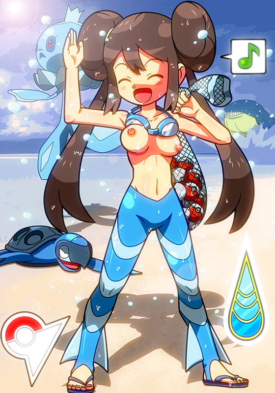 breasts clothes color day female feral front_view gym_badge_(pokemon) gym_leader_(cosplay) human interspecies nipples outdoors pokemon pokemon_bw2 rorretsim rosa_(pokemon) standing wave_badge