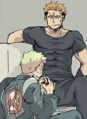 2boys bara billy_kane fatal_fury human king_of_fighters lowres male male_only multiple_males muscles ryuji_yamazaki snk yaoi yellow_hair