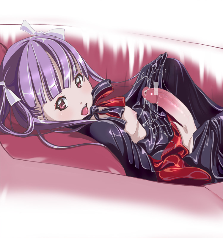 1futa :p areola blush cape censored cum eyeshadow futa_vampire futanari intersex lipstick makeup nipples penis petite ribbon small_but_hung solo_futa tied_hair tongue twintails vampire yozora